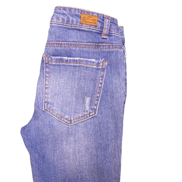 Almost Famous Mid Rise Distressed Sequin PatchSkinny Jeans –Size 0 - Picture 2 of 8